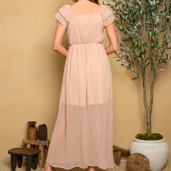 Swiss Dot Tan Maxi Dress - Picture 3 of 12